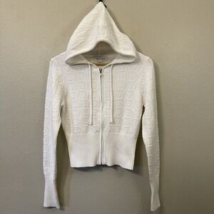 Urban Weekend Hooded Knit Cardigan Ivory Hearts Super Soft Cozy Romantic  Size L